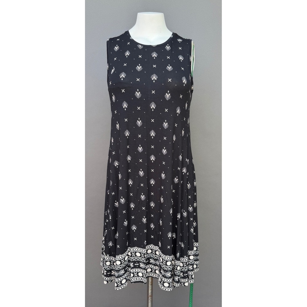 Style & Co Dress Medium Black White Geometric Border Print Sleeveless NEW Summer